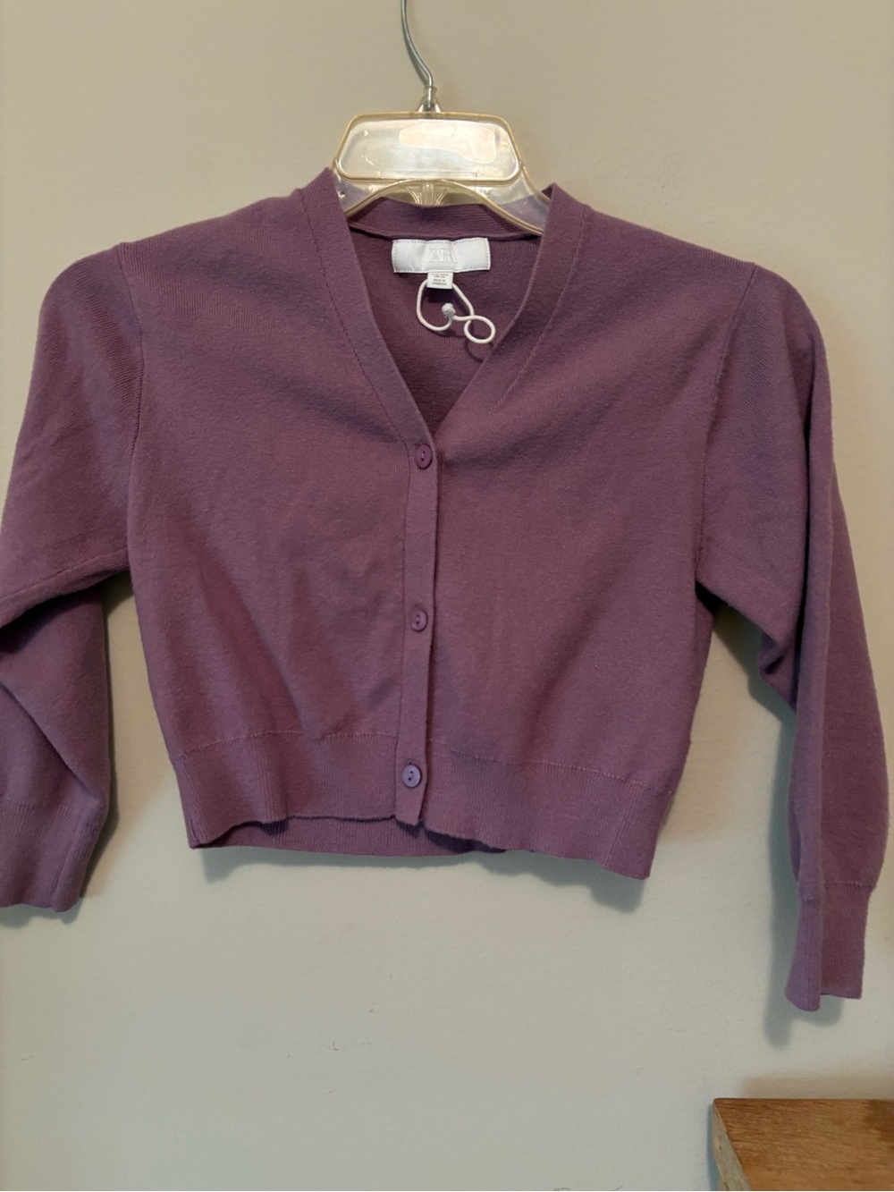 Zara Cropped Button-Front Lavender Cardigan